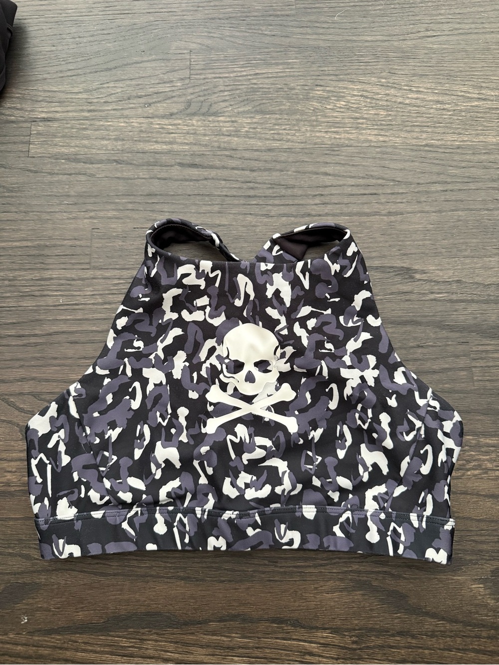 soulcycle Black White Gray Camo Skull Sports Bra